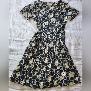 Vintage 1960s Pennypacker Semi-Sheer Black & Cream Floral Nylon Tea Dress EUC